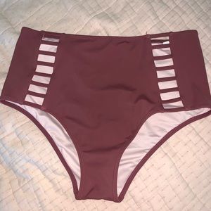 High Waisted Burgundy Bikini Bottoms